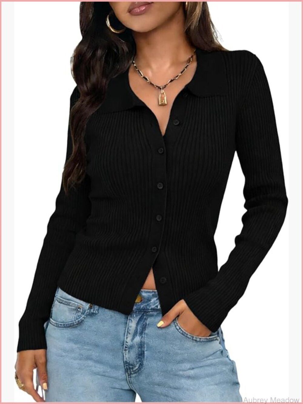 Slim Fitted Rib Knit Cardigan Sweater Long Sleeve Button-Up Lightweight Fall Y2K